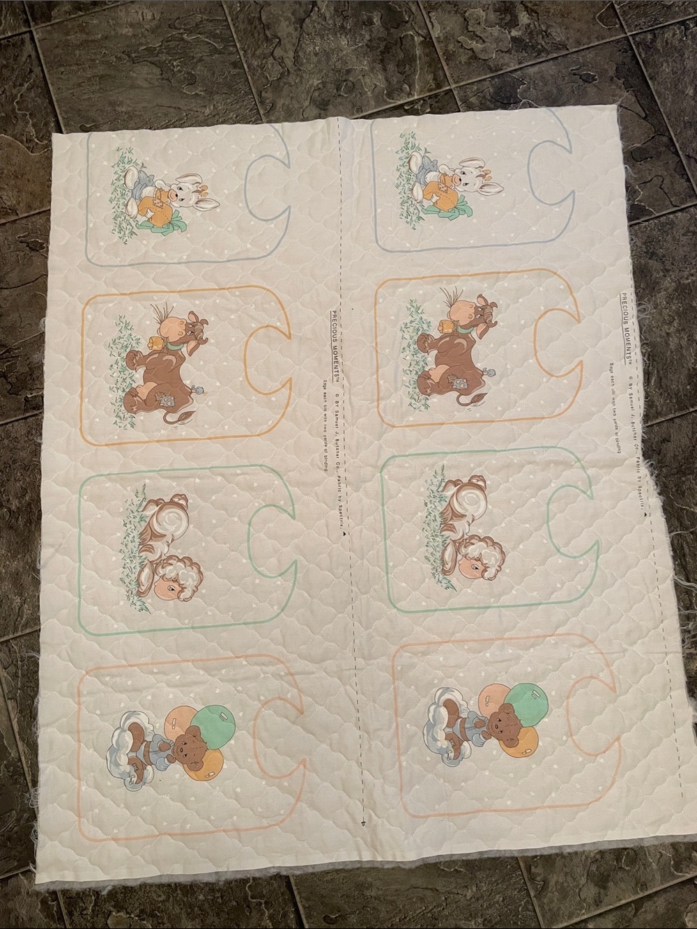 PRECIOUS MOMENTS Cut & Sew Baby Bib Vintage Quilted Pastel Animal Prints Panels